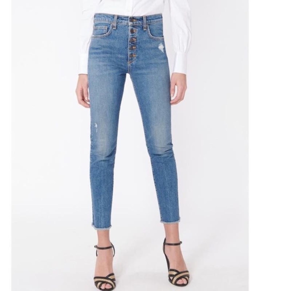 Veronica Beard Faye Jean Terrain Wash Size 26 High Rise Raw Hem Button Fly Ankle
